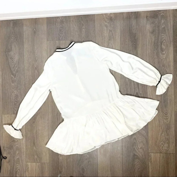 Revolve Tularosa Malia Mini Dress Shift Ivory Neck Tie Ruffle flare Sleeve XS - Picture 14 of 16